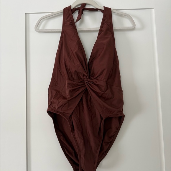 Shade & Shore Other - Brown Halter One-Piece Swimsuit